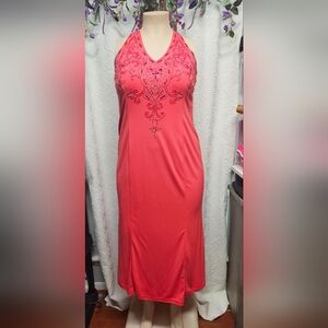 Vibrant Orange and Pink Embellished Slip Dress for Weddings